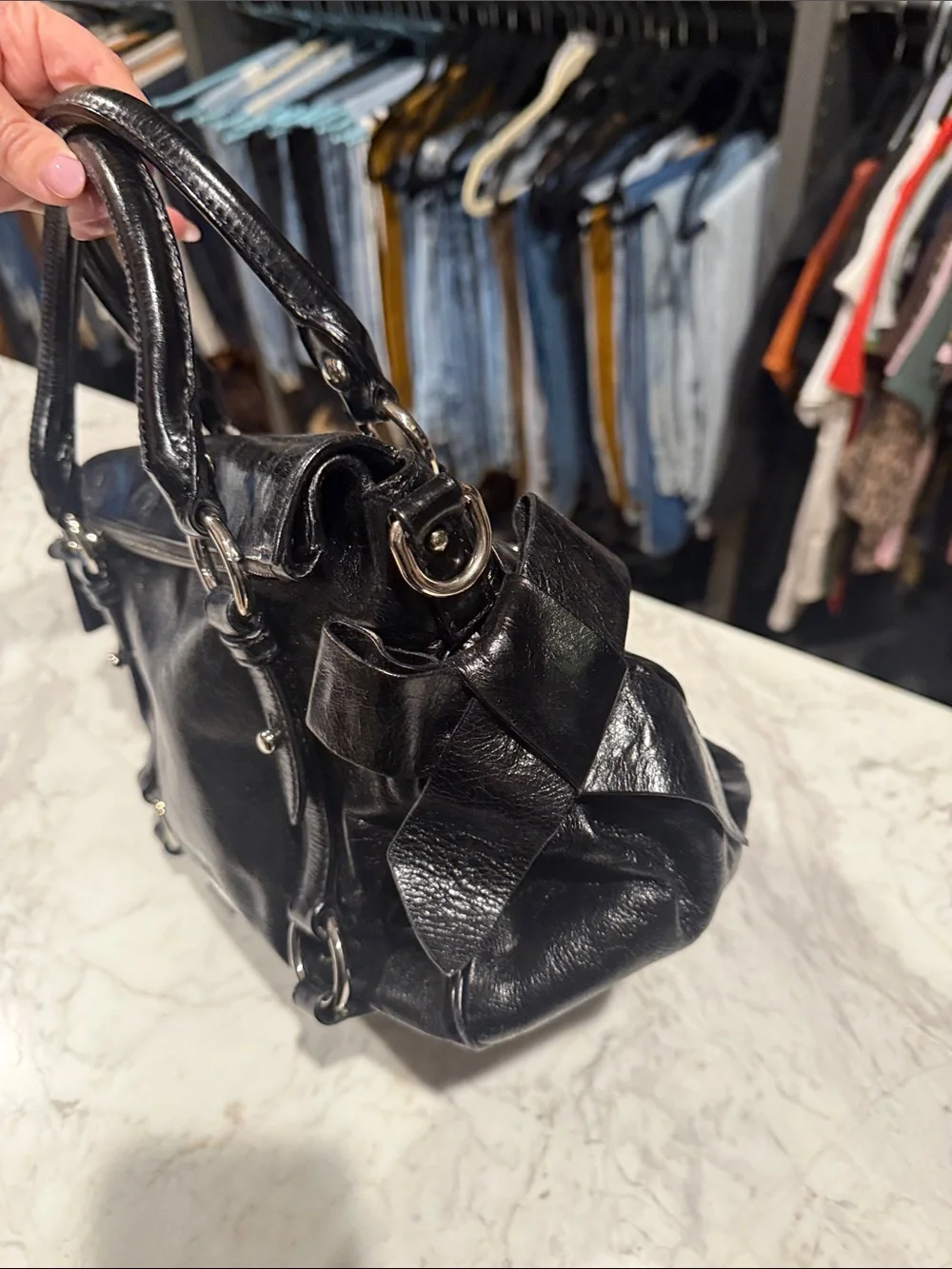 Miu Miu Shiny Black Leather Satchel with Silver Hardware - Picture 4 of 8